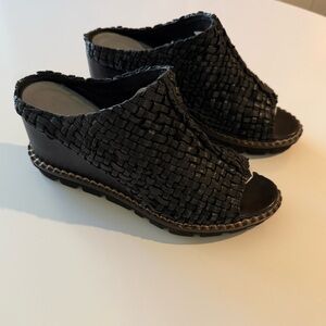 Patrizia Bonfanti Black Masa Wedge Woven Leather Chunky Slide 37.5 Italy